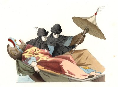 Vénitiens portant le masque bauta, Italie 18e siècle, d