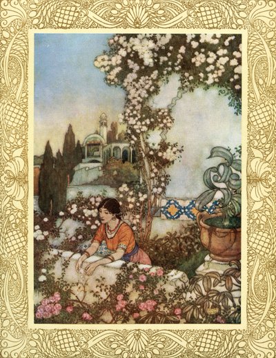 Regardez la rose qui souffle autour de nous - "Regardez, riant," dit-elle, "dans le monde je souffle : À la fois le gland de soie de ma bourse déchire, et son trésor sur le jardin jette, illustration du 