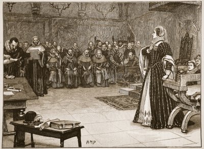Procès de Marie Stuart au château de Fotheringhay, illustration de 