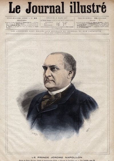 Jérôme Bonaparte dit Plon (Plonplon) (1822-1891) (Napoléon-Jérôme Bonaparte ou Prince Jérôme Napoléon), fils de Jérôme Bonaparte (1784-1860) - Gravure de Navellier dans « Le Journal Illustré » de 1891 - Edouard Felicien Eugene Navellier