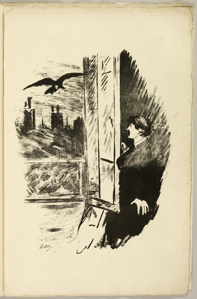 À la fenêtre ("Open here I flung the shutter..."), du Corbeau - Édouard Manet