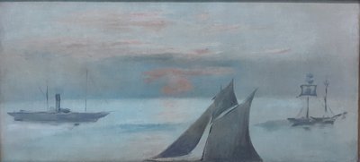 French: Bateaux en mer, soleil couchant - Édouard Manet