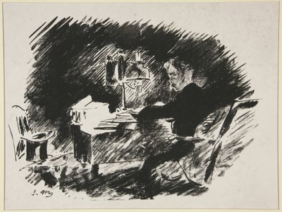 Sous la lampe, première illustration de la traduction par Mallarmé du « Corbeau » de Poe - Édouard Manet