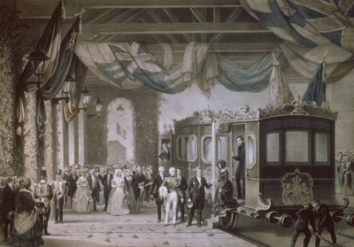 La reine Victoria (1819-1901) et le prince Albert (1819-61) arrivant à la gare de Gosport, Hampshire, gravé par Bayot & Cuvilier, 1846 - Edouard Pingret