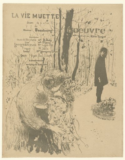 Couverture pour programme avec femme et deux enfants et homme dans un parc pour la pièce La vie muette - Edouard Vuillard
