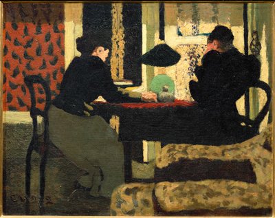 Deux femmes sous une lampe (peinture sur toile) - Edouard Vuillard