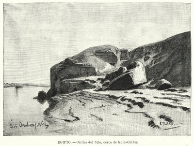 Rives du Nil près de Kom Ombo, Égypte - Eduard (after) Hildebrandt