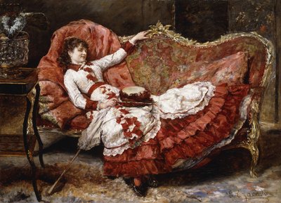 Une dame élégante en robe rouge - Eduardo Leon Garrido