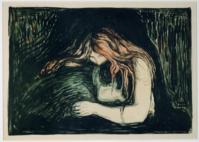 Vampire II (lithographie coloriée à la main) - Edvard Munch
