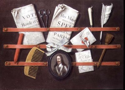 Porte-lettres avec documents et miniature de Charles Ier - Edwaert Colyer or Collier