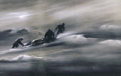Trois hommes avec une luge dans la neige, 1910-12 - Edward Adrian Wilson