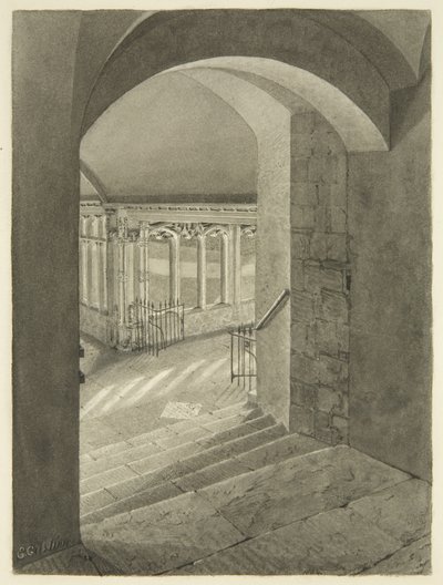 Entrée des cloîtres de la cathédrale de Bristol avec la tombe d