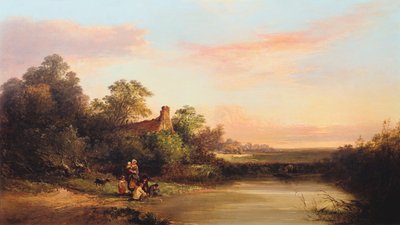 Paysage anglais avec cottage et ruisseau, 1860 - Edward Charles Williams