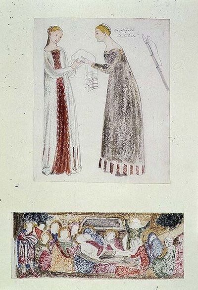 Deux servantes, copie de La Naissance de Marie par Giovanni da Milano de la Chapelle Rinuccini, Florence - Edward Coley Burne Jones