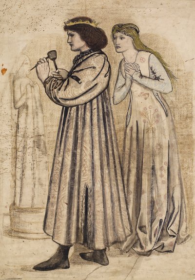 Scène du roi René sculptant une figure sous le regard de sa nouvelle épouse - Edward Coley Burne Jones