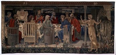 Quête du Saint Graal Tapisseries, Panneau 1, Chevaliers de la Table Ronde appelés à la quête par la Damoiselle Étrange, 1898-1899 - Edward Burne Jones