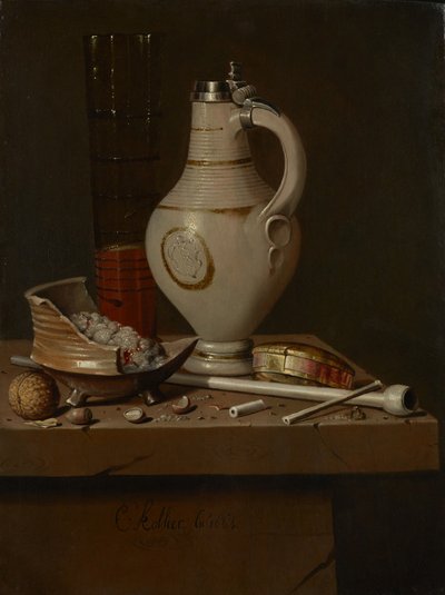 Nature morte avec ustensiles de fumage et chope de bière, 1664 - Edward Collier