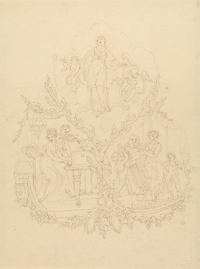Figures féminines et putti jouant des instruments de musique - Edward Francis Burney