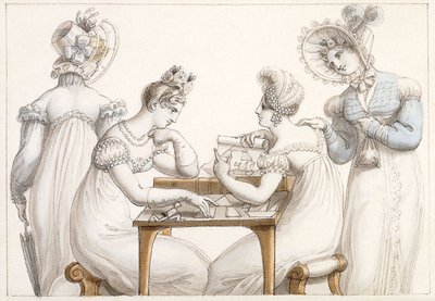 Dames découpant des silhouettes et dames conversant dans un intérieur - Edward Francis Burney
