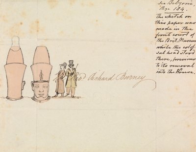 Lettre au révérend Richard Burney avec dessin de tête colossale de la cour du British Museum - Edward Francis Burney