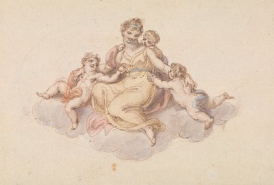 Mère et enfants assis sur un nuage - Edward Francis Burney