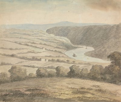 Paysage fluvial avec bateaux - Edward Francis Burney