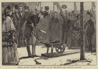 Le prince Arthur retournant la première motte de la voie ferrée de Hythe et Sandgate - Edward Frederick Brewtnall