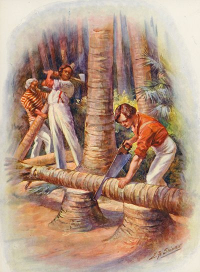 Illustration pour Masterman Ready par Captain Marryat (lithographie couleur) - Edward Frederick Skinner