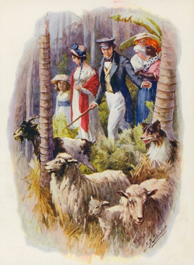 Illustration pour Masterman Ready par Captain Marryat (lithographie couleur) - Edward Frederick Skinner