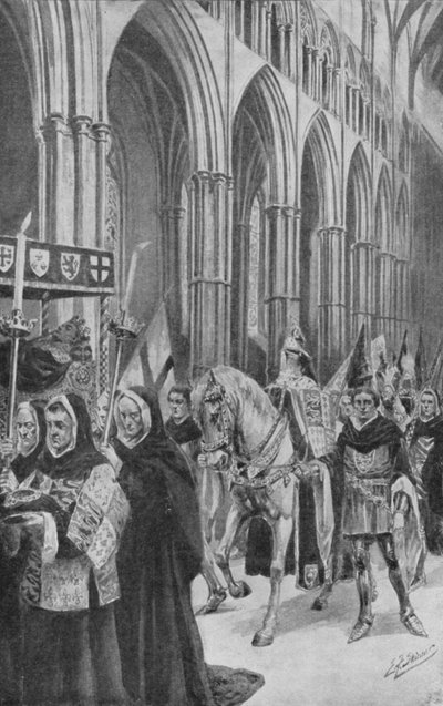 Les chevaux du roi Henri V suivent son cercueil dans la nef - Edward Frederick Skinner