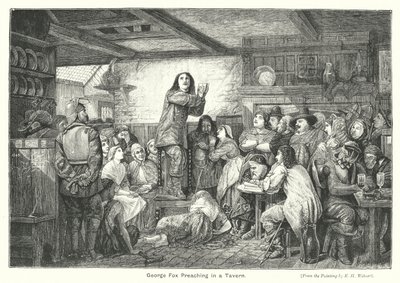 George Fox prêchant dans une taverne (gravure) - Edward Henry (after) Wehnert