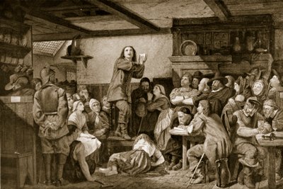 George Fox prêchant dans une taverne, c.1650 - Edward Henry Wehnert