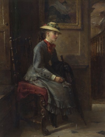 Intérieur avec une fille qui attend (huile sur toile) - Edward Hughes