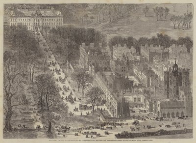 Vue aérienne de Buckingham et des palais de St James, montrant le cortège passant - Edward Hull