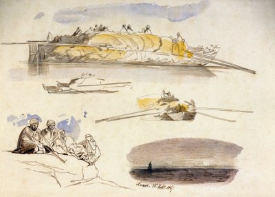 Cinq croquis de Louxor (Égypte), trois vues d