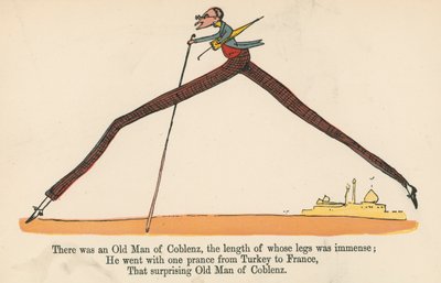 Il y avait un vieil homme de Coblence, dont la longueur des jambes était immense, tiré de 