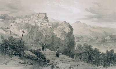 Rocca Giovane et au loin les villes de Licenza et Civitella di Licenza - Edward Lear