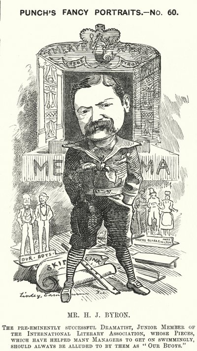 Caricature de Punch : Henry James Byron, dramaturge anglais - Edward Linley (after) Sambourne