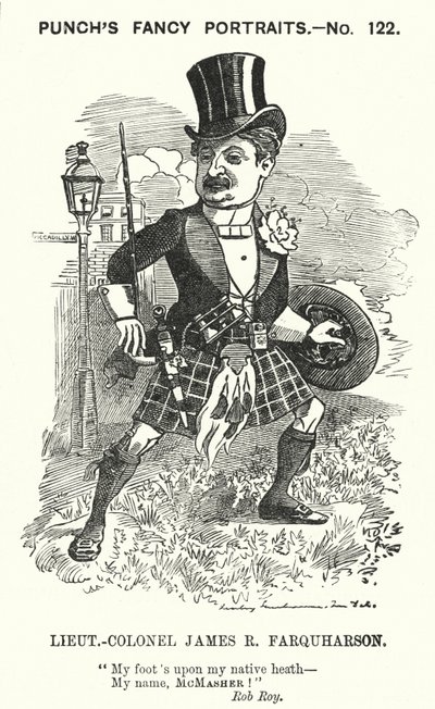 Caricature de James Ross Farquharson, soldat écossais (gravure) - Edward Linley (after) Sambourne