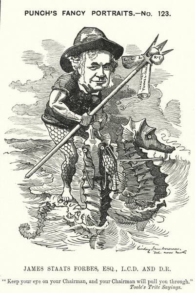 Caricature de Punch : James Staats Forbes, ingénieur ferroviaire et administrateur écossais - Edward Linley (after) Sambourne
