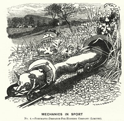 Caricature de Punch : Mécanique dans le sport. No 4. - Compagnie de chasse au renard par envoi pneumatique (Limitée) - Edward Linley (after) Sambourne