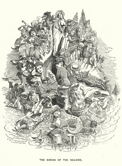 Caricature de Punch : Les sirènes de la côte - stations balnéaires britanniques - Edward Linley (after) Sambourne