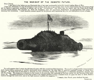 Caricature de Punch : Le navire de guerre du futur (lointain) - Edward Linley (after) Sambourne