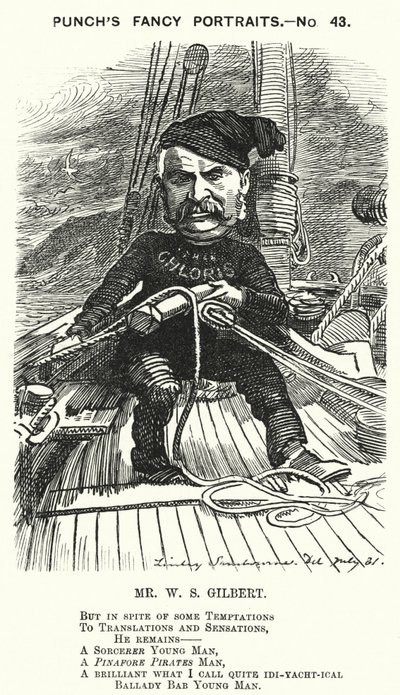 Caricature de Punch : W S Gilbert, dramaturge et librettiste anglais (gravure) - Edward Linley (after) Sambourne