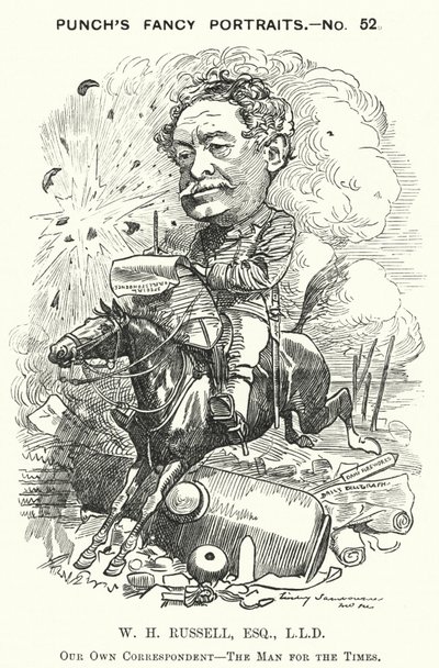 Caricature de Punch : William Howard Russell, journaliste irlandais et correspondant de guerre - Edward Linley (after) Sambourne