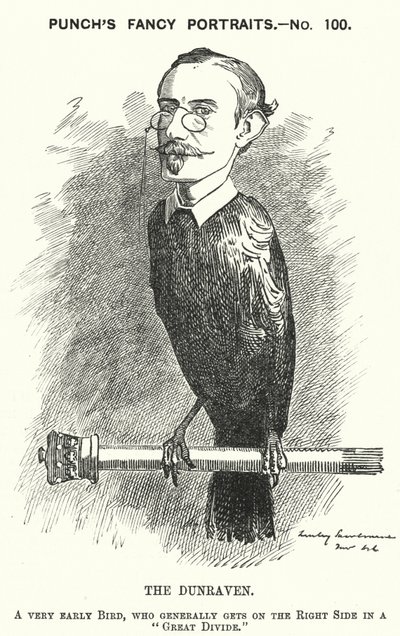 Caricature de Punch : Windham Wyndham-Quin, 4e comte de Dunraven et Mount-Earl, journaliste anglo-irlandais, propriétaire terrien et homme politique conservateur (gravure) - Edward Linley (after) Sambourne