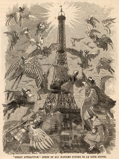 Oiseaux de toutes les nations volant vers la Tour Eiffel - Edward Linley Sambourne