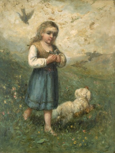Enfant avec des oiseaux et un chien, 1882 - Edward Mitchell Bannister