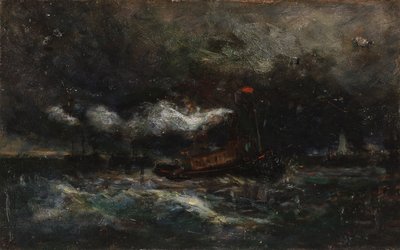 Squall, Brenton Light (bateau dans la tempête, phare en arrière-plan) - Edward Mitchell Bannister