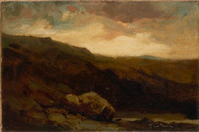 Sans titre (paysage montagneux avec rocher et ruisseau au premier plan) - Edward Mitchell Bannister